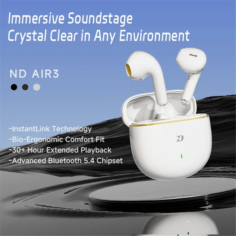 ND Air 3 Bluetooth-compatible 5.4 True Wireless Earbuds 13mm Dynamic Driver Semi In Ear HiFi Headphones - White