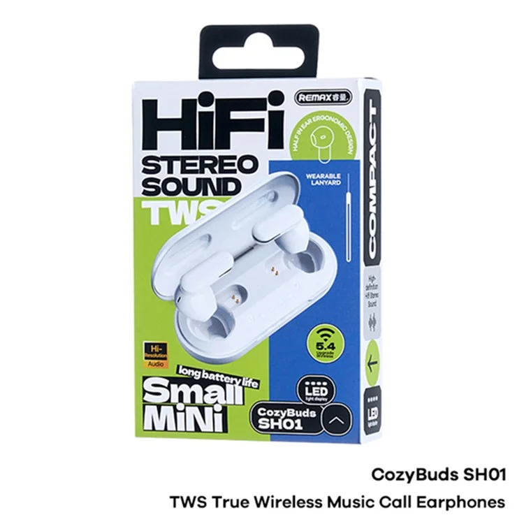 REMAX Cozybuds SH01 TWS Earbuds Wireless Earphones HiFi Stereo Sound Low Latency Gaming Headphones - White