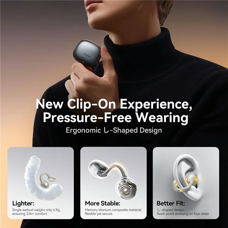 JOYROOM JR-OE3 Open-Ear Clip-On Wireless Headphones Bluetooth-Compatible Earbuds with Deep Bass - Silver