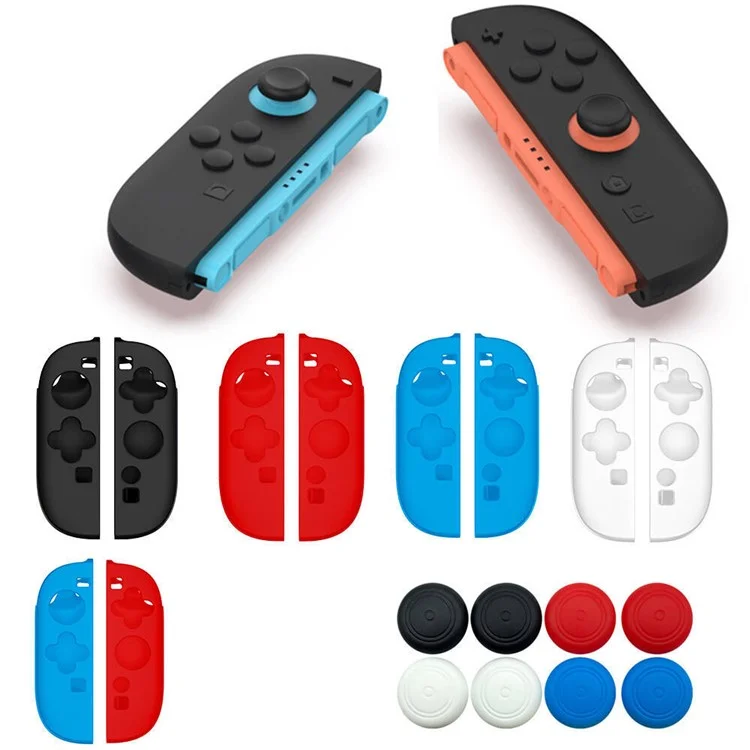 1 Par de Fundas de Silicona para Mandos de Nintendo Switch Antichoque Suave Protectora con 2 Tapas de Joystick - Rojo