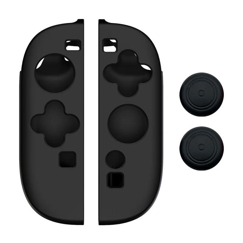 1 Pair For Nintendo Switch 2 Controllers Silicone Case Shockproof Soft Protective Cover with 2 Thumbstick Caps - Black