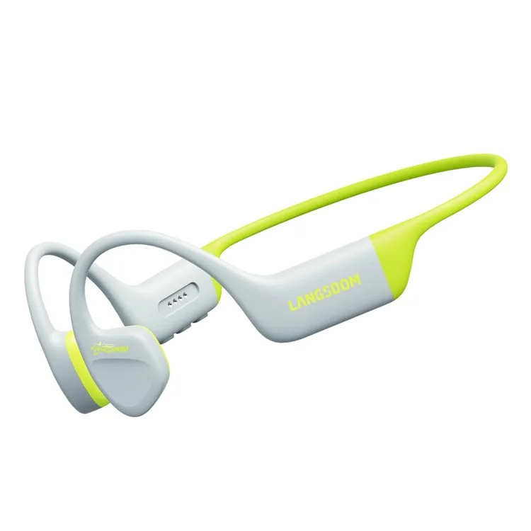 LANGSDOM BE15 Écouteurs à conduction osseuse Bluetooth compatibles à oreille ouverte avec 32 Go de stockage intégré - Gris+Vert