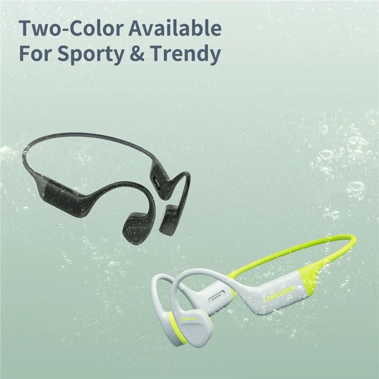 LANGSDOM BE15 Écouteurs à conduction osseuse Bluetooth compatibles à oreille ouverte avec 32 Go de stockage intégré - Gris+Vert