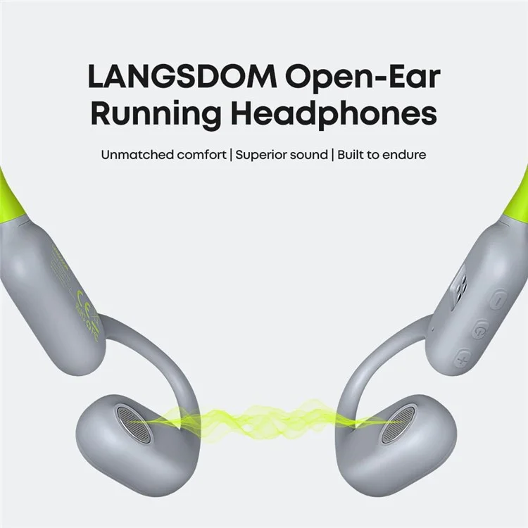 LANGSDOM Airware Pro BE19 Open-Ear-Kopfhörer MP3-Modus Wasserdicht Laufende Ohrhörer mit integriertem 32-GB-Speicher - Grau+Grün