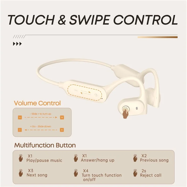 LANGSDOM Airwave BE10 Knochenleitung Bluetooth-kompatibler Kopfhörer für Radfahren - Wasserdicht - Offenes Ohr - Beige