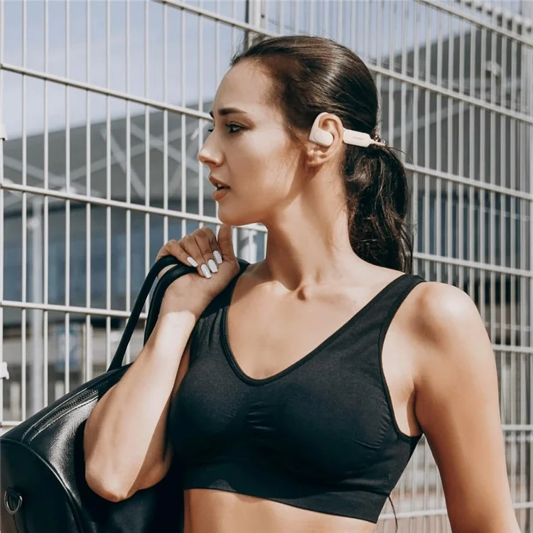 LANGSDOM Airwave BE10 Knochenleitung Bluetooth-kompatibler Kopfhörer für Radfahren - Wasserdicht - Offenes Ohr - Beige