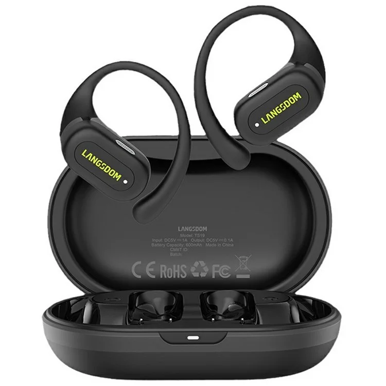 LANGSDOM TS19 Sports Wireless Earphones with Mic Ear Hook Design Bluetooth-Compatible Waterproof Music Headset - Black