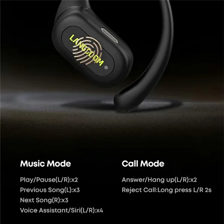 LANGSDOM TS19 Sports Wireless Earphones with Mic Ear Hook Design Bluetooth-Compatible Waterproof Music Headset - Black