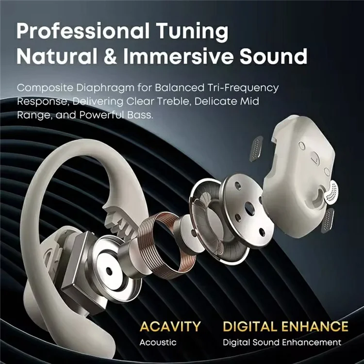 LANGSDOM TS17 Wireless Bluetooth-Compatible Earphones Ear Hook Open-Ear Design Waterproof Headset with Microphone - Beige