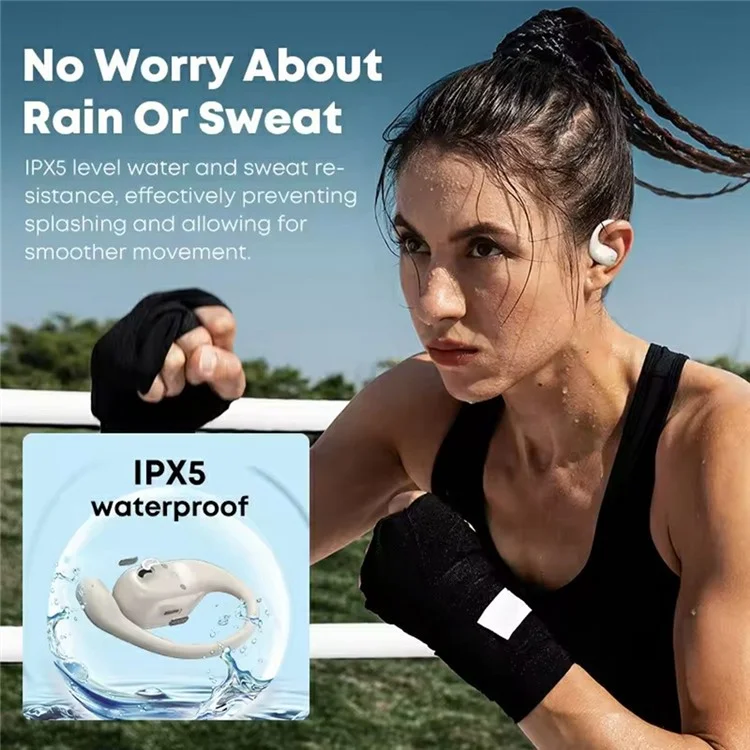 LANGSDOM TS17 Wireless Bluetooth-Compatible Earphones Ear Hook Open-Ear Design Waterproof Headset with Microphone - Beige