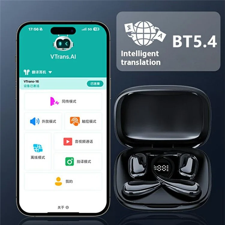 Vtrans V16 Auriculares de Traducción Simultánea con IA, Intérprete Inteligente con Transcripción, Compatibles con Bluetooth