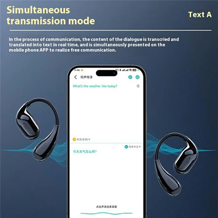 Vtrans V16 Auriculares de Traducción Simultánea con IA, Intérprete Inteligente con Transcripción, Compatibles con Bluetooth