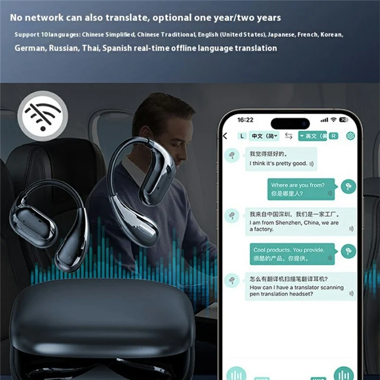 Vtrans V16 Auriculares de Traducción Simultánea con IA, Intérprete Inteligente con Transcripción, Compatibles con Bluetooth