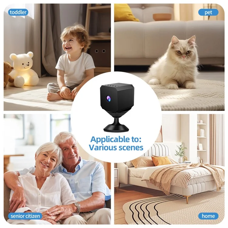 F01 Mini Cube 1080P HD Telecamera con Visione Notturna e Rilevamento di Movimento, Videocamera di Sorveglianza Smart WiFi
