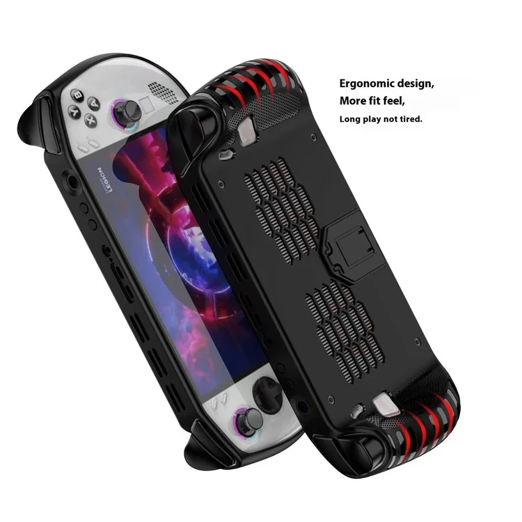 For Lenovo Legion Go S Handheld Game Console TPU Case with Kickstand Impact-Resistant Protective Cover - Black