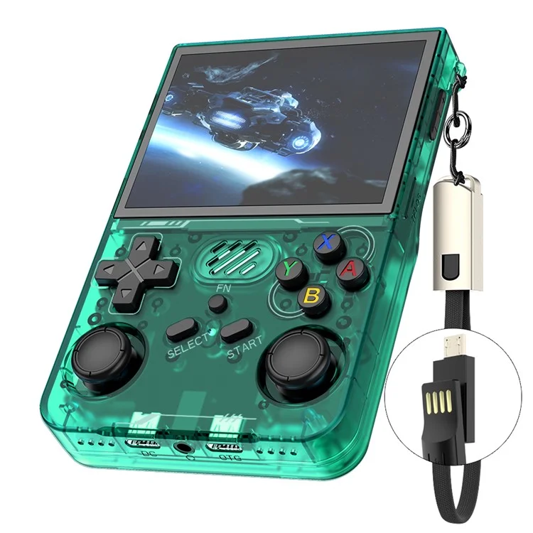 R36xx Handheld Game Console 3.5 Inch Screen Retro Arcade Gaming Controller, Standard Version  /  64G TF Card - Transparent Green