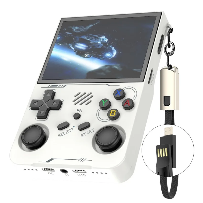 R36xx Handheld Game Console 3.5 Inch Screen Retro Arcade Gaming Controller, Standard Version  /  64G TF Card - White