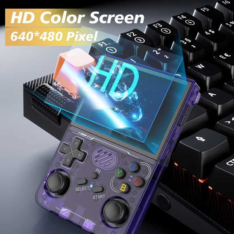 R36xx Handheld Game Console 3.5 Inch Screen Retro Arcade Gaming Controller, Standard Version  /  64G TF Card - White
