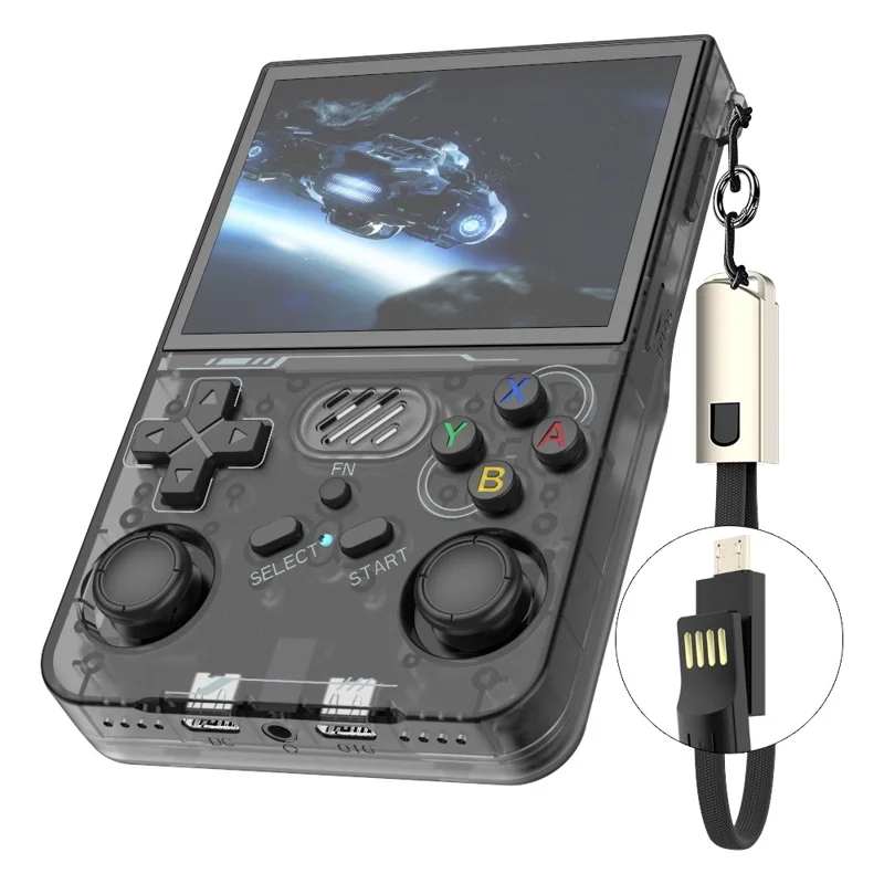 R36xx Handheld Game Console 3.5 Inch Screen Retro Arcade Gaming Controller, Standard Version  /  64G TF Card - Transparent Black