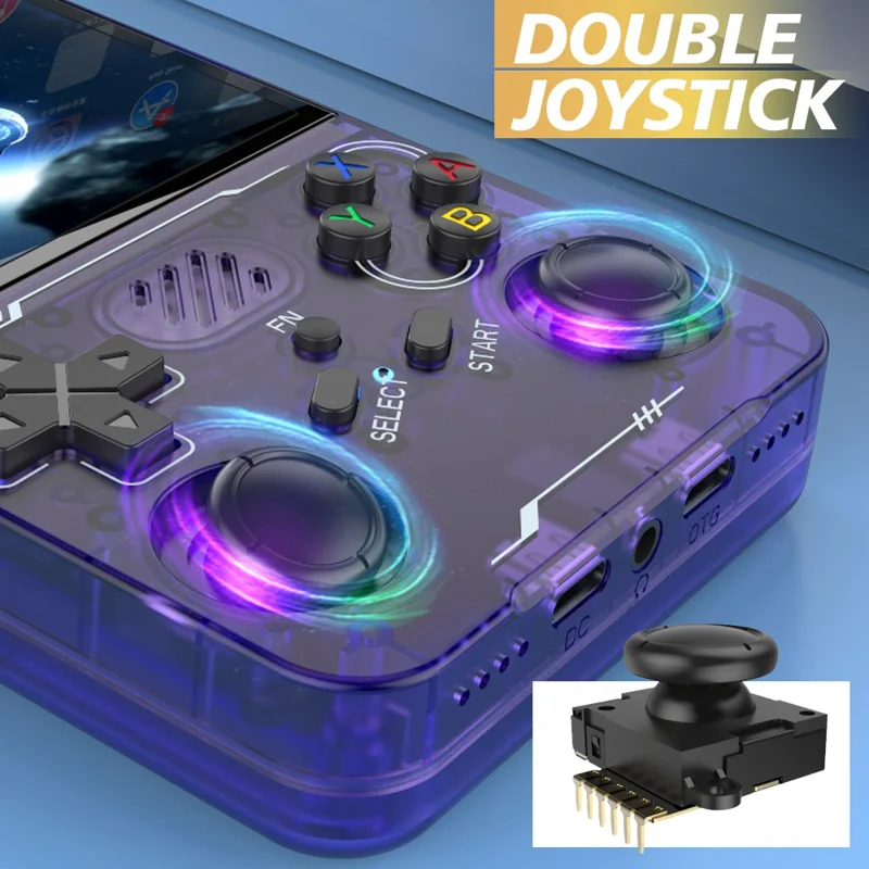 R36xx Handheld Game Console 3.5 Inch Screen Retro Arcade Gaming Controller, Standard Version  /  64G TF Card - Transparent Black