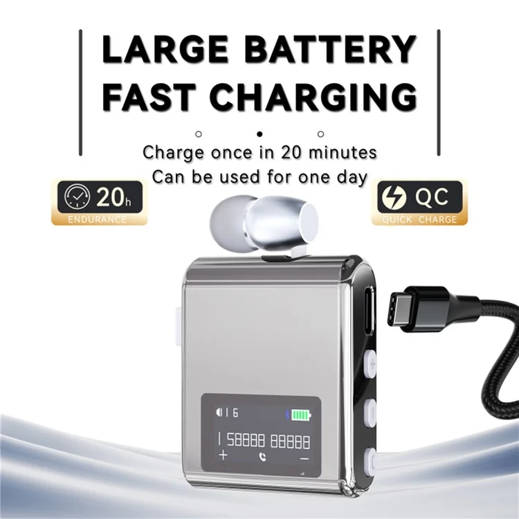 K89 Business LCD Display Clip-On Bluetooth-Compatible Headset Wireless Cycling Hands-Free Calling Earphone - Silver