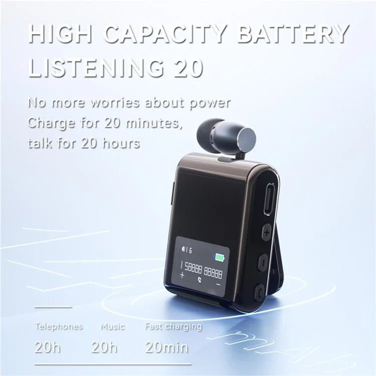 K89 Business LCD Display Clip-On Bluetooth-Compatible Headset Wireless Cycling Hands-Free Calling Earphone - Silver