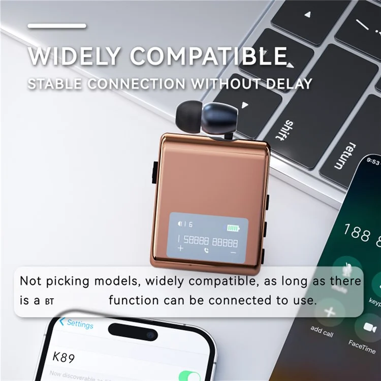 K89 Business LCD Display Clip-On Bluetooth-Compatible Headset Wireless Cycling Hands-Free Calling Earphone - Silver
