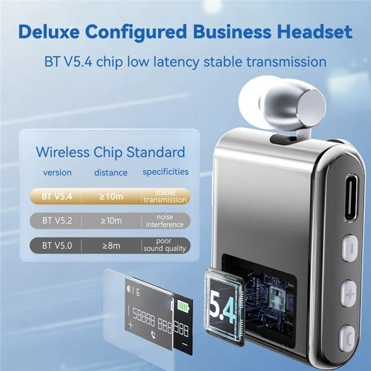 K89 Business LCD Display Clip-On Bluetooth-Compatible Headset Wireless Cycling Hands-Free Calling Earphone - Silver