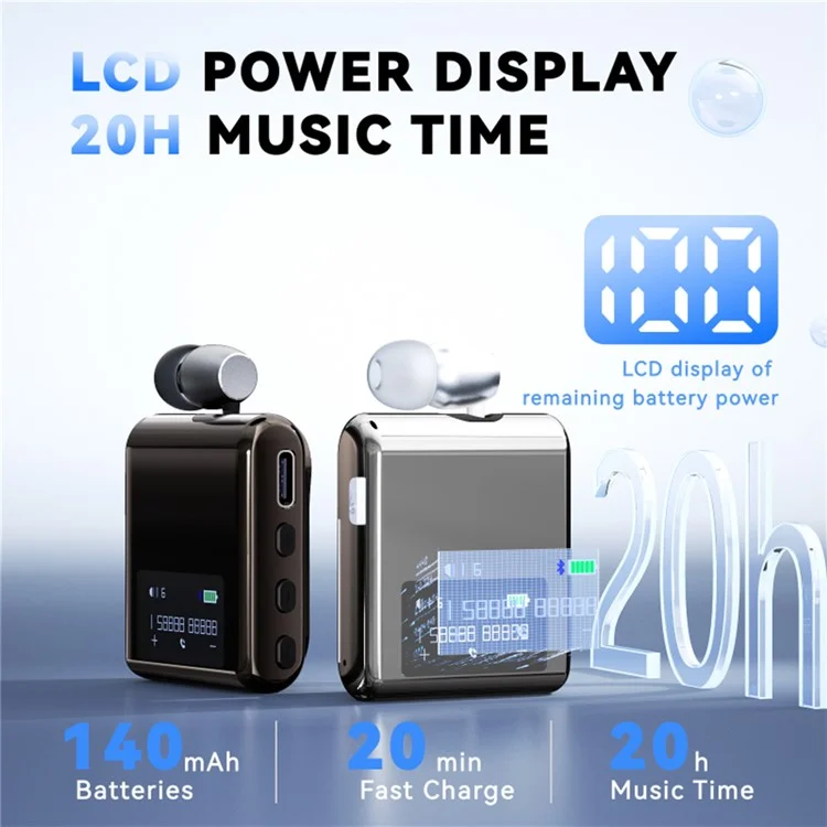 K89 Business LCD Display Clip-On Bluetooth-Compatible Headset Wireless Cycling Hands-Free Calling Earphone - Silver