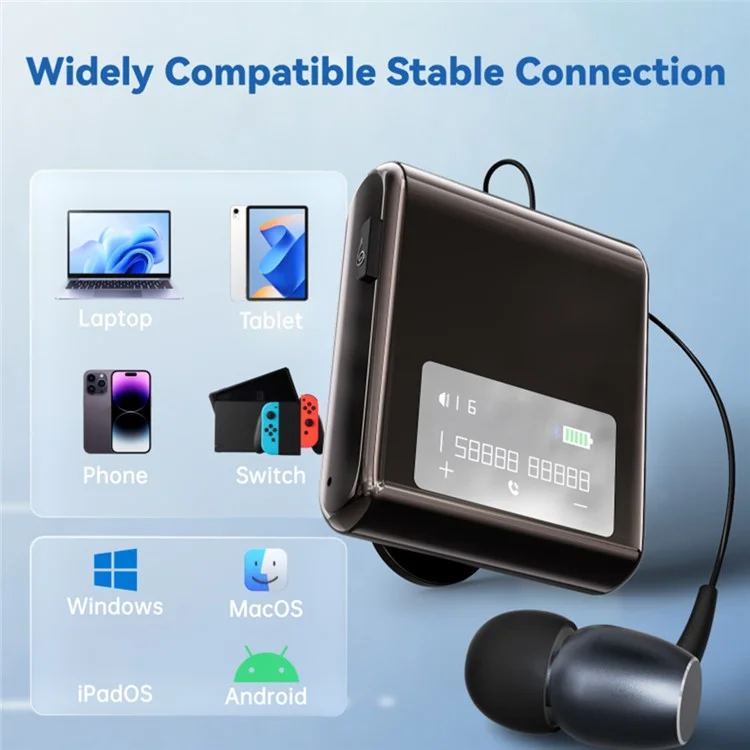 K89 Business LCD Display Clip-On Bluetooth-Compatible Headset Wireless Cycling Hands-Free Calling Earphone - Silver