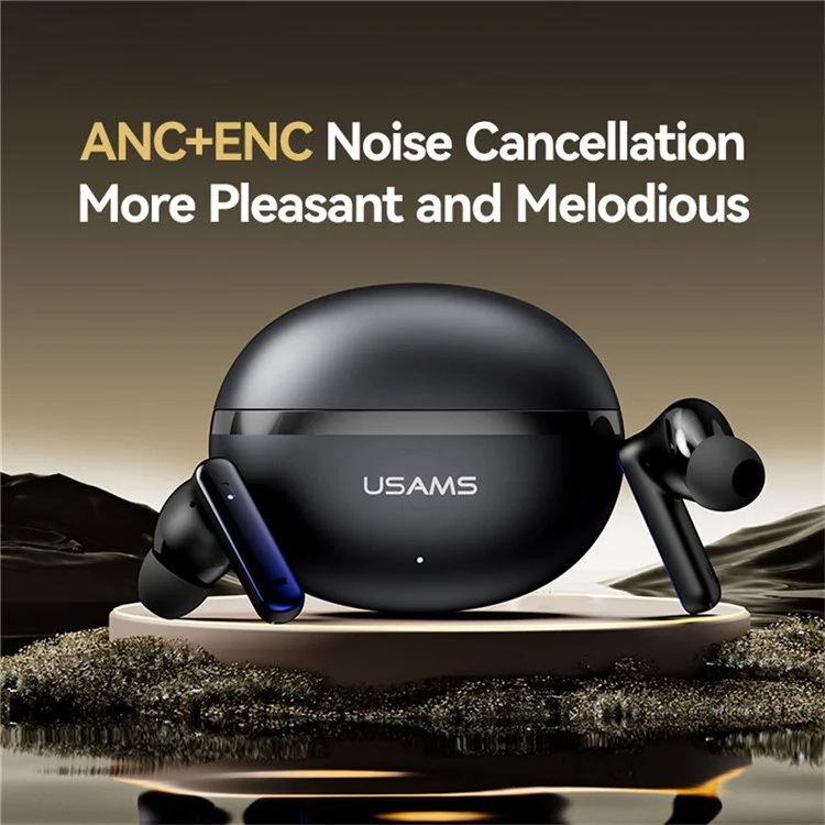 USAMS Echo E02 Wireless In-Ear Earbuds Bluetooth-Compatible 5.3 ANC + ENC Noise Cancelling Headphones - Black