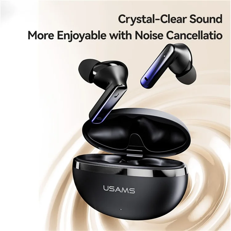 USAMS Echo E02 Wireless In-Ear Earbuds Bluetooth-Compatible 5.3 ANC + ENC Noise Cancelling Headphones - Black