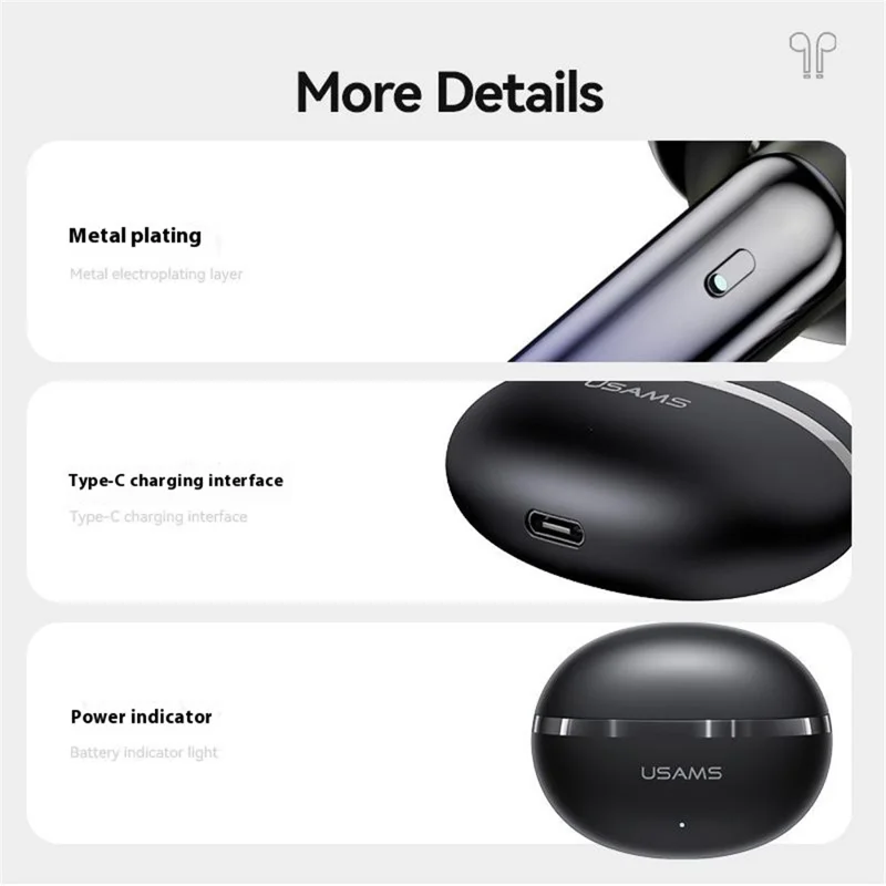 USAMS Echo E02 Wireless In-Ear Earbuds Bluetooth-Compatible 5.3 ANC + ENC Noise Cancelling Headphones - White