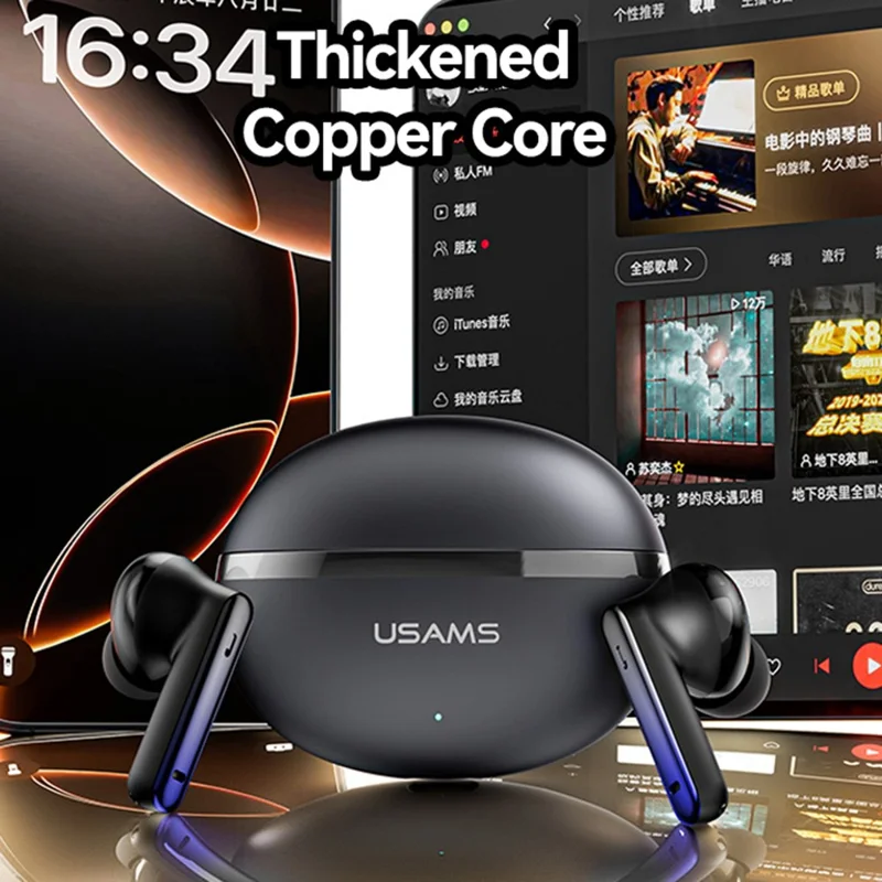 USAMS Echo E02 Wireless In-Ear Earbuds Bluetooth-Compatible 5.3 ANC + ENC Noise Cancelling Headphones - White