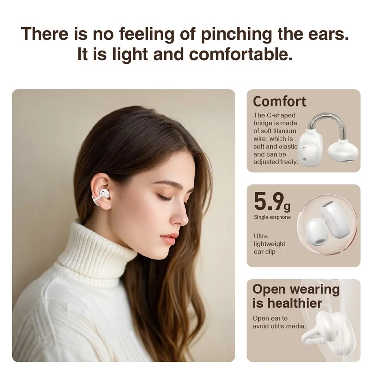 HILEO Hi85 Ear-Clip Wireless Headphones Bluetooth-Compatible Stereo Earbuds Button  /  Touch Operation ENC Earphones - White