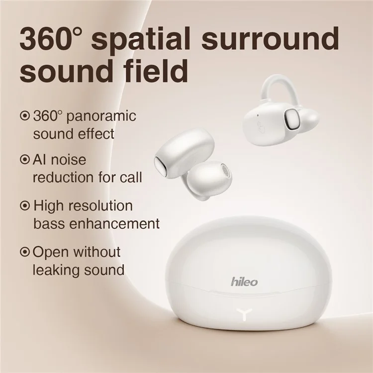 HILEO Hi85 Ear-Clip Wireless Headphones Bluetooth-Compatible Stereo Earbuds Button  /  Touch Operation ENC Earphones - White