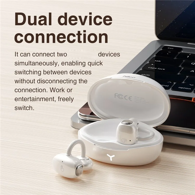 HILEO Hi85 Ear-Clip Wireless Headphones Bluetooth-Compatible Stereo Earbuds Button  /  Touch Operation ENC Earphones - White