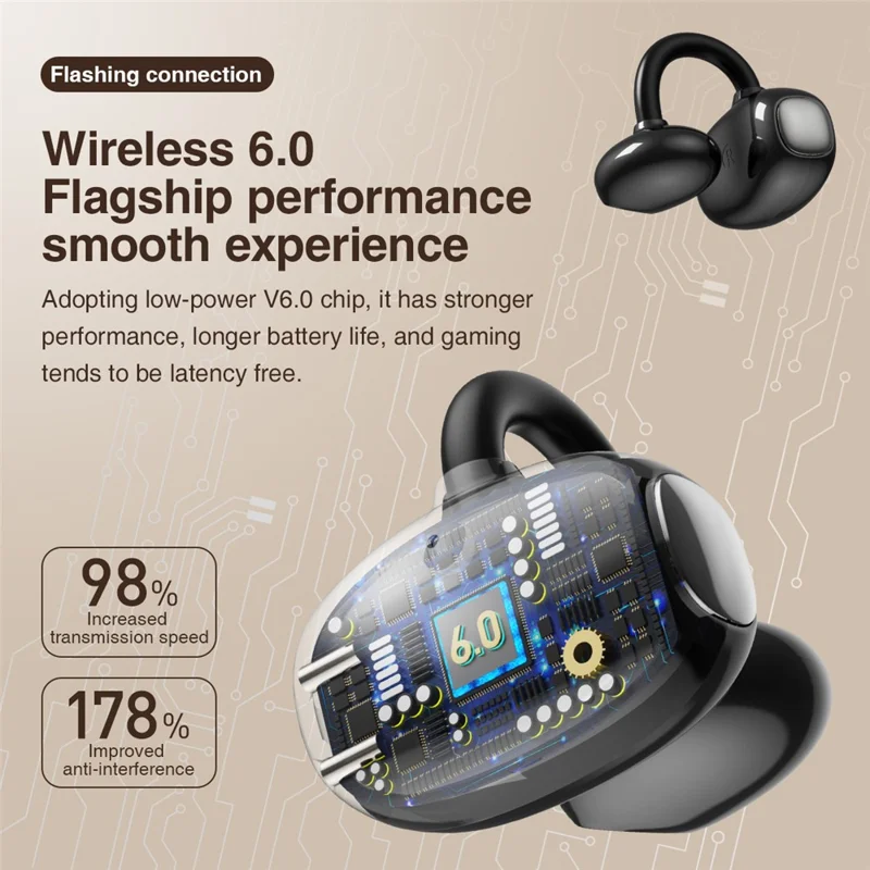 HILEO Hi85 Ear-Clip Wireless Headphones Bluetooth-compatible Stereo Earbuds Button  /  Touch Operation ENC Earphones - Black