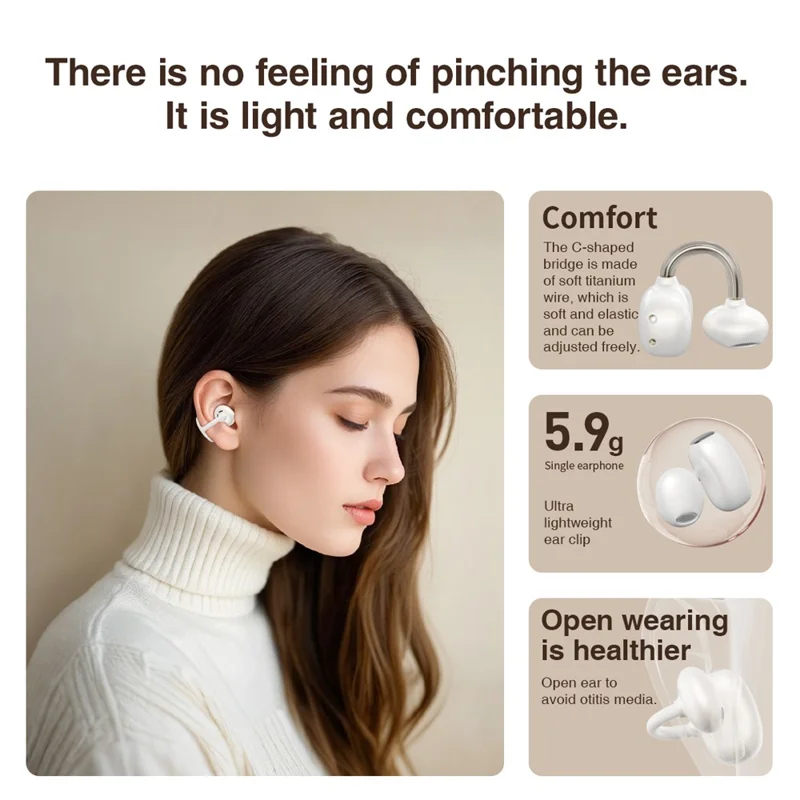 HILEO Hi85 Ear-Clip Wireless Headphones Bluetooth-compatible Stereo Earbuds Button  /  Touch Operation ENC Earphones - Black