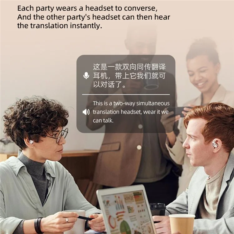 T23 Bluetooth-Compatible Headset Noise Cancelling Multi Language Translation Calling Music Wireless Earphones - Nude