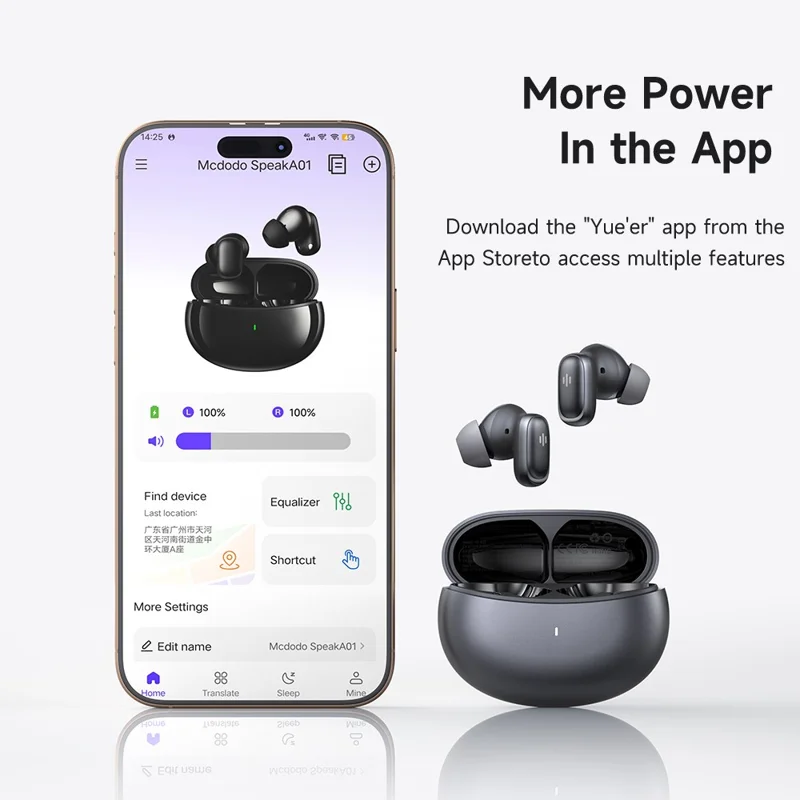 MCDODO HP-822 AI Translator Earbuds ANC + ENC Noise Reduction Bluetooth-compatible Wireless Headphones - Silver