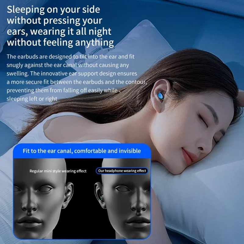 Q9 Wireless Mini Single Earbud Noise Cancelling Invisible In-Ear Headphone for Sleep - Blue