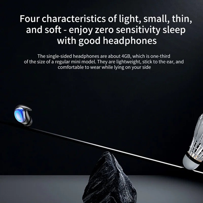 Q9 Wireless Mini Single Earbud Noise Cancelling Invisible In-Ear Headphone for Sleep - Black