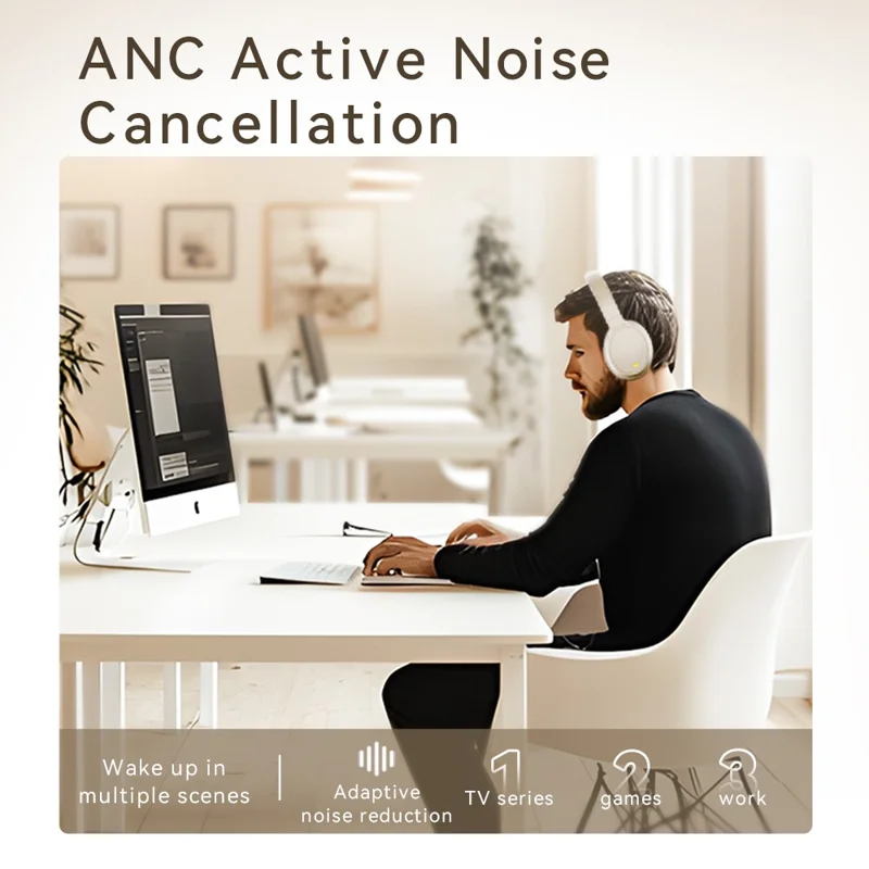 EL-GT10 Bluetooth-Compatible Headphone Active Noise Cancelling Over Ear Wireless Gaming Music Headset - White