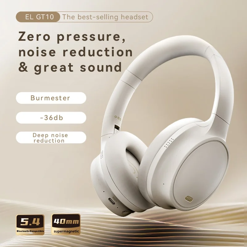 EL-GT10 Fone de Ouvido Bluetooth com Cancelamento de Ruído Ativo Over Ear Sem Fio para Jogos e Música - Preto