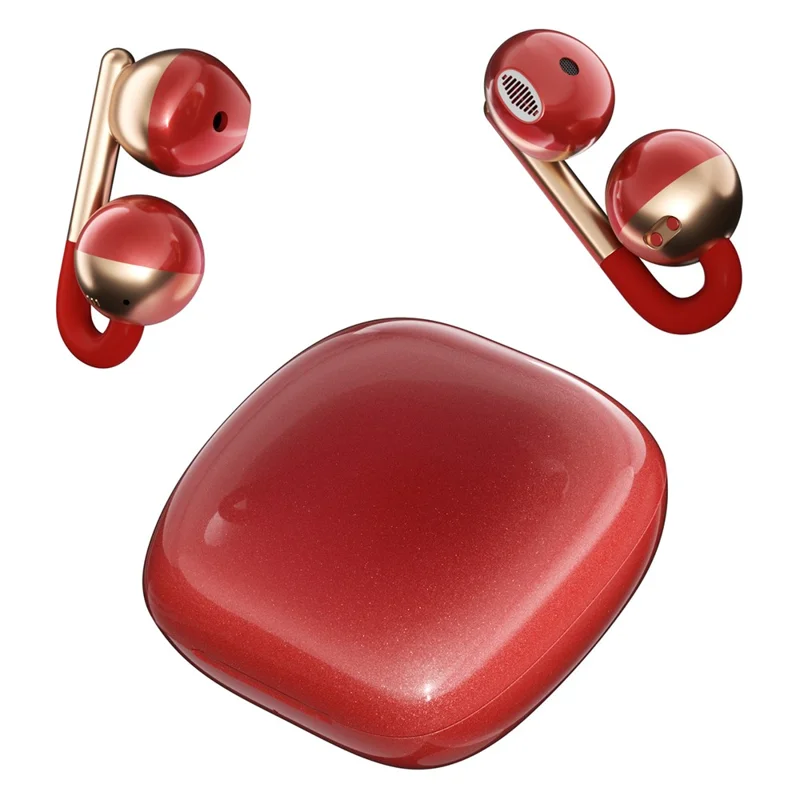 F22 Ear Clip OWS Bluetooth-Compatible Earbuds ENC Noise Reduction Semi In Ear Gaming Earphones - Red