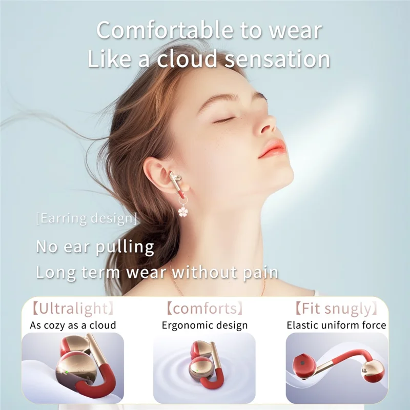 F22 Ear Clip OWS Bluetooth-Compatible Earbuds ENC Noise Reduction Semi In Ear Gaming Earphones - Red