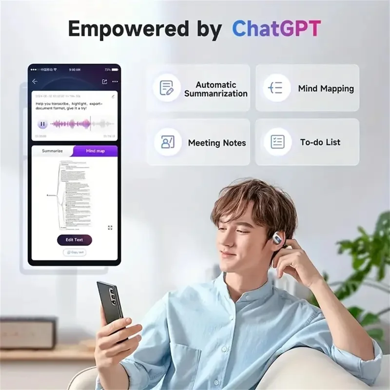 Écouteurs de musique T20 compatibles Bluetooth avec traduction multilingue et réduction de bruit - Noir