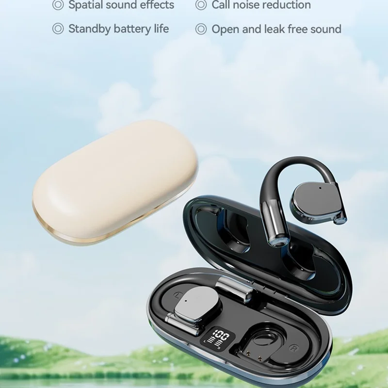 M111 Bluetooth-compatible 5.4 Earbuds Noise Reduction HD Audio Open Ear Wireless Headphones - Nude