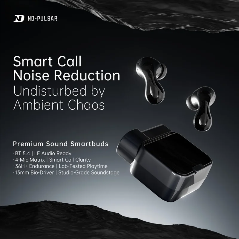 ND Pulsar Bluetooth-Compatible Headset 13mm HIFI Dynamic Driver In-Ear Earphones with 4 Mic - Dark Grey